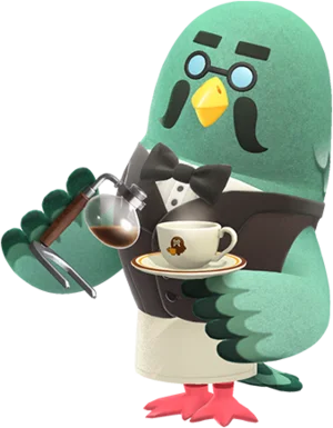 Brewster from Animal Crossing serving coffee